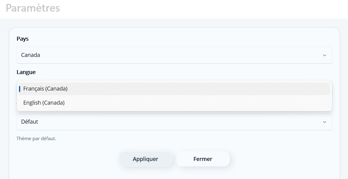 Sélection de la langue - exemple